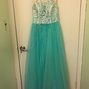 White and blue prom dress